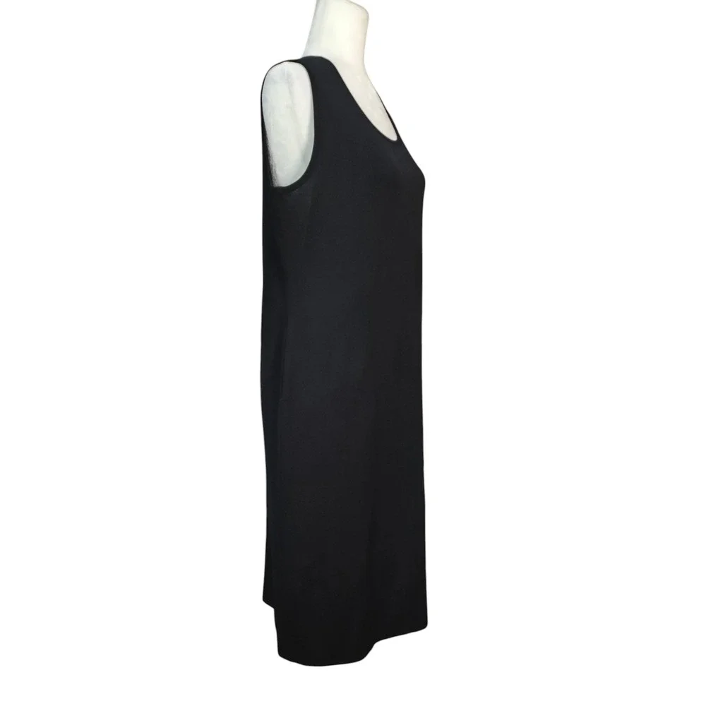 Misook Black Sleeveless Knit Sheath Dress Scoop Neck Midi LBD Career Work Size L - Picture 2 of 7